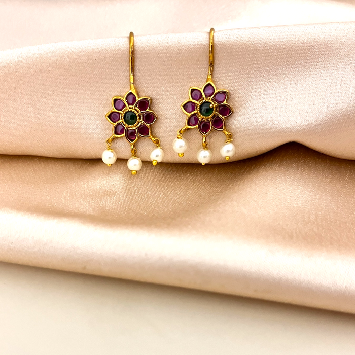 Floral Bugadi with Pearl Drops