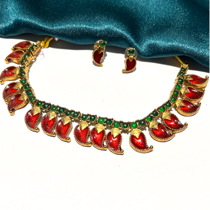 Red Palakka set with stud earrings