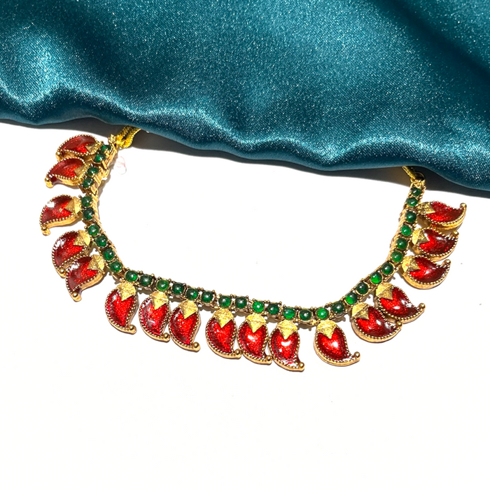 Red Palakka set with stud earrings