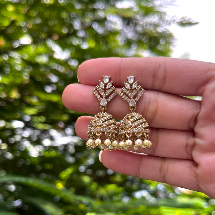 Aroopa Antique Gold Finish Jhumka with Square cut
