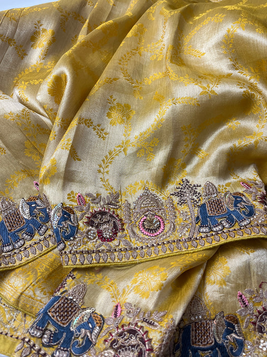 Aroopa Sunshine Yellow Kanni Silk Saree with Thread & Sequins Border Work