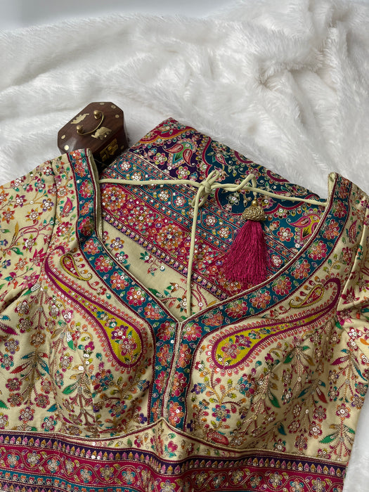 Aroopa Ivory Soft Silk Sequins Heritage Saree with readymade blouse