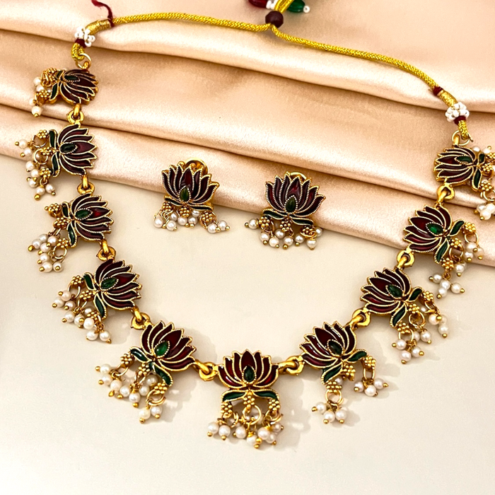 Lotus Necklace with pearl drops