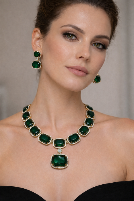 Midnight Blue & Green Statement Necklace set