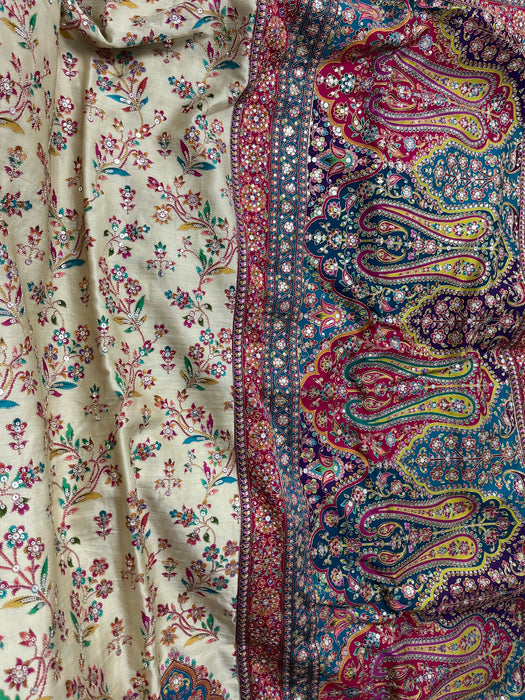 Aroopa Ivory Soft Silk Sequins Heritage Saree with readymade blouse