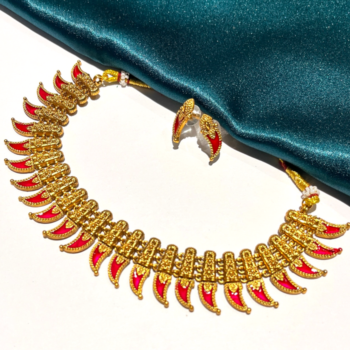 Pink Palakka Set with matching stud earrings- Premium