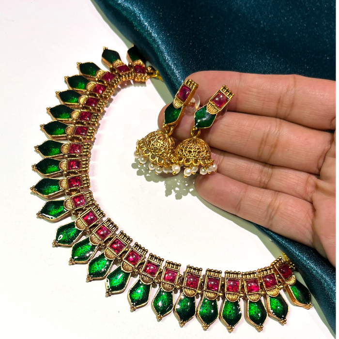 Green Palakka Set with Jhumka