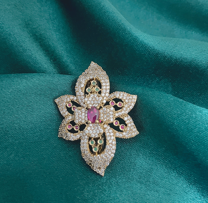 Aroopa Gold Finished AD studded Floral Brooch