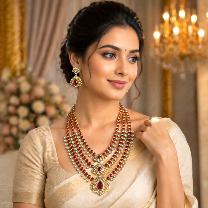 Aroopa Royal Ruby Layered Kundan Necklace Set