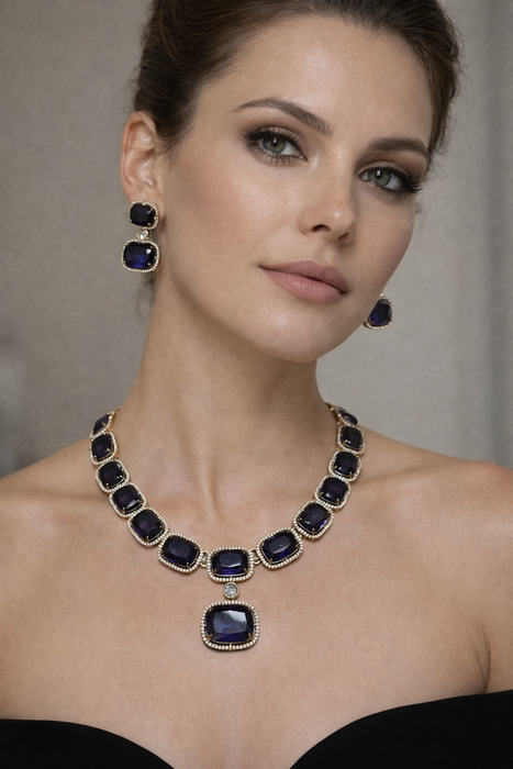 Midnight Blue & Green Statement Necklace set