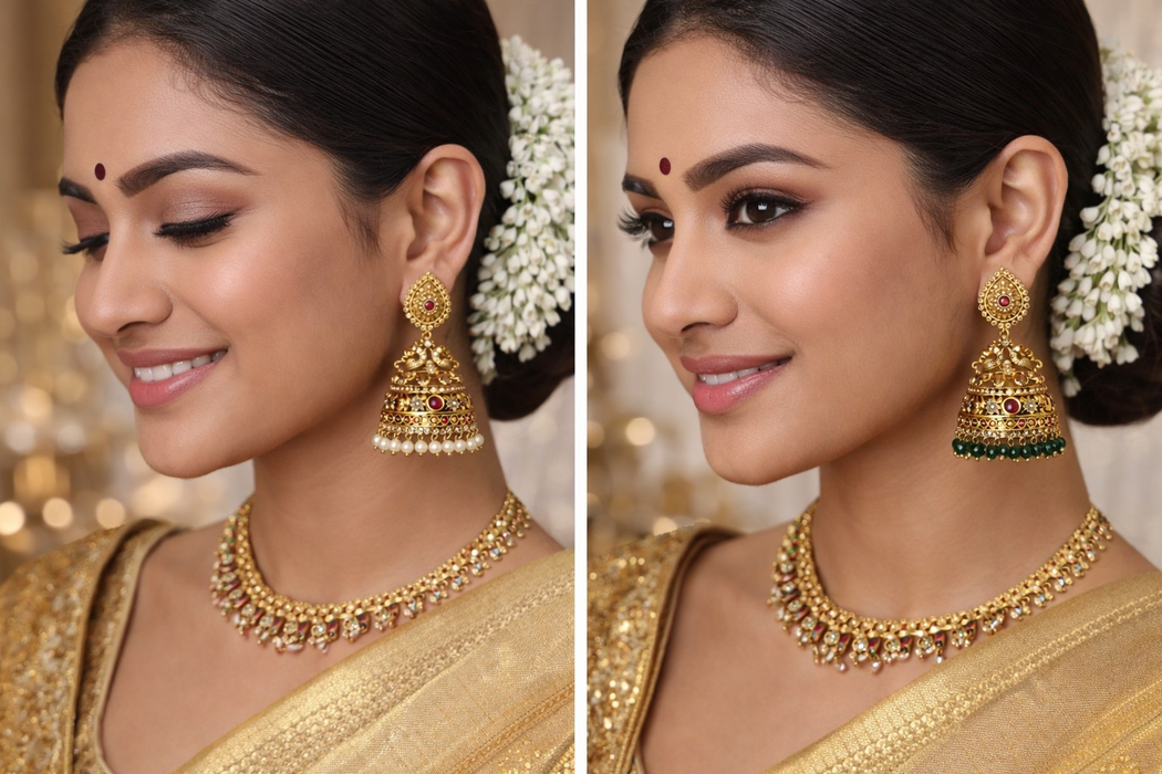 Aroopa Royal Temple Jhumka Earrings with Pearl Drops