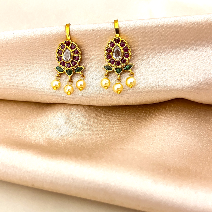 Floral Bugadi with Pearl Drops