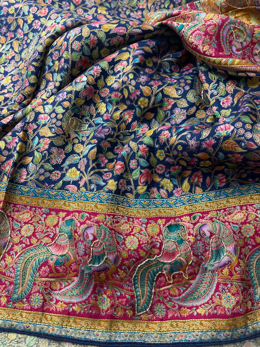 Aroopa Royal Blue Kanni Silk Saree with Minimal Border Work