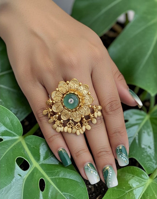 Rajwadi Adjustable Finger Ring | Antique Gold Finish