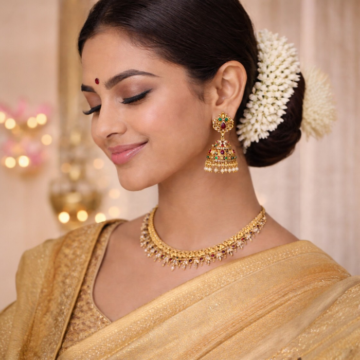 Aroopa Heritage Peacock Kundan Jhumka Earrings with Pearl Drops