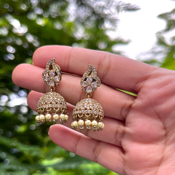Aroopa Ethnic Gold Tone Pearl Jhumkas for Festive Wear