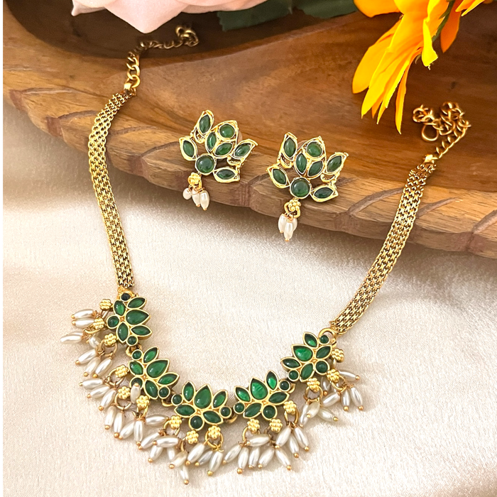 Lotus Necklace with Pearl Drops