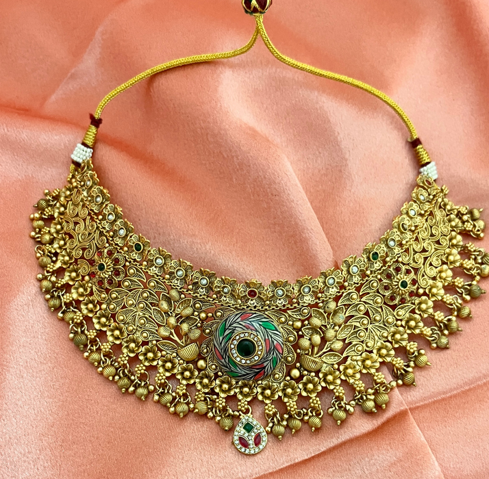 Aroopa Heritage Floral Meenakari Gold Choker