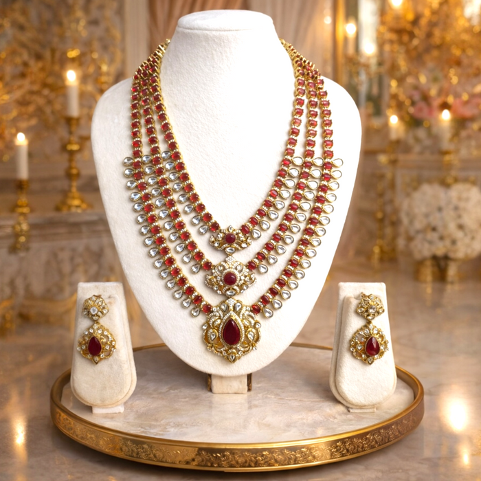 Aroopa Royal Ruby Layered Kundan Necklace Set