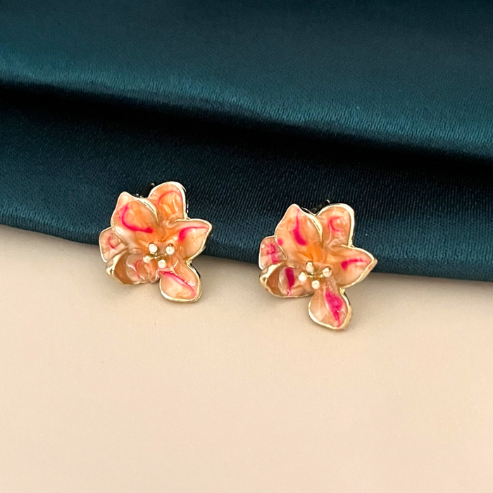 Floral Stud Earrings- Peach