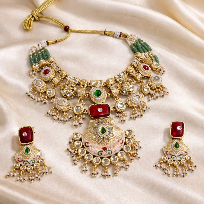 Royal Heritage Pearl Necklace Set with Emerald & Ruby Accents