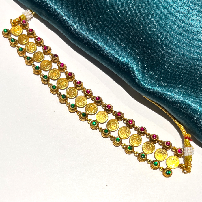 Lakshmi Coin Necklace Set with Multicolour stone