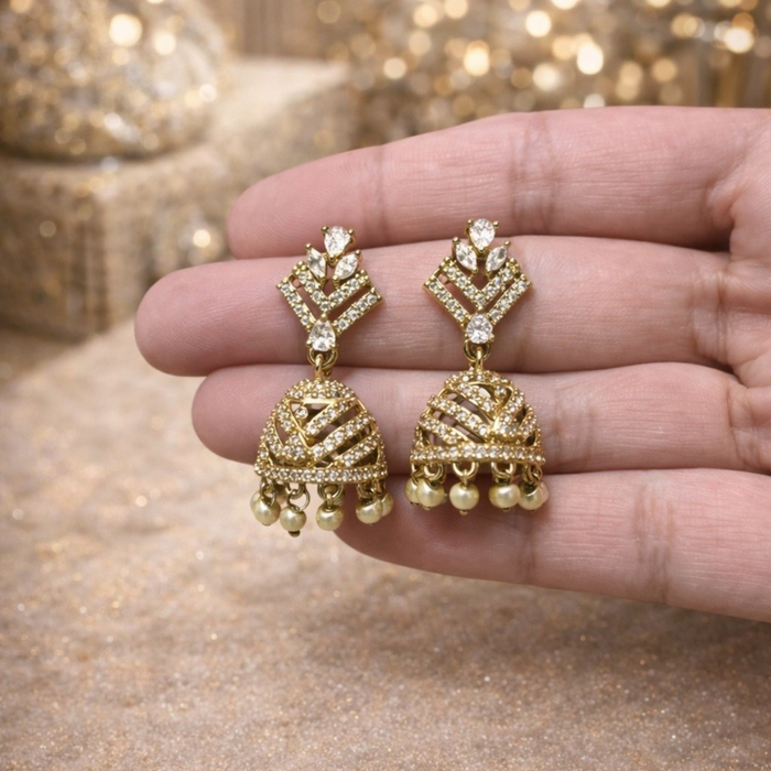 Aroopa Antique Gold Finish Jhumka with Square cut