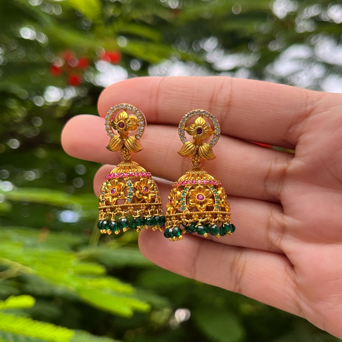 Aroopa Classic Pearl Temple Jhumka Earrings
