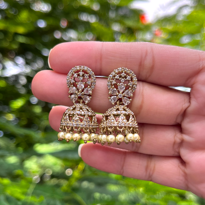 Aroopa Gold Finish Kundan Pearl Drop Earrings