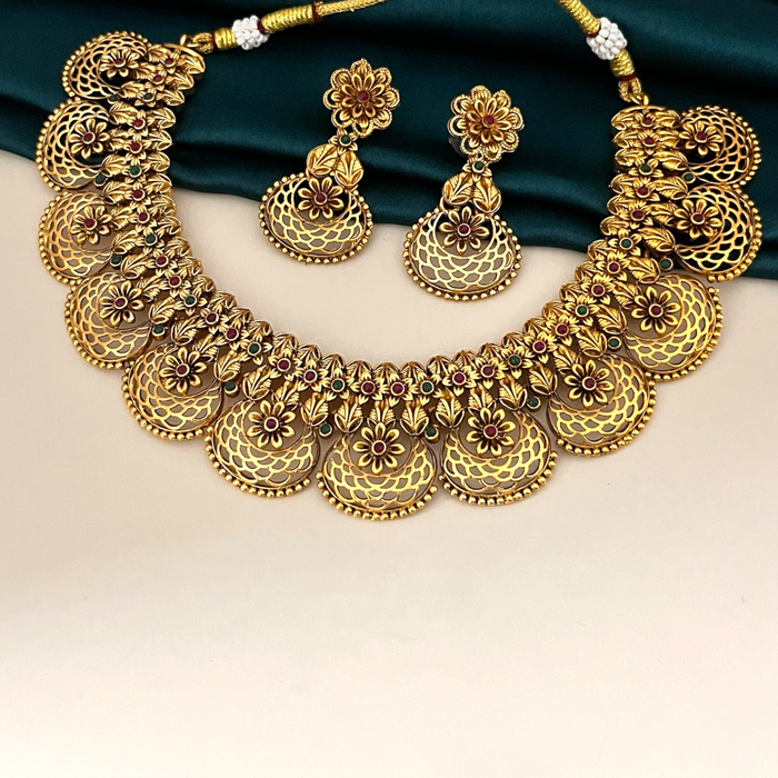 Floral Mesh Necklace Set- Antique Finish