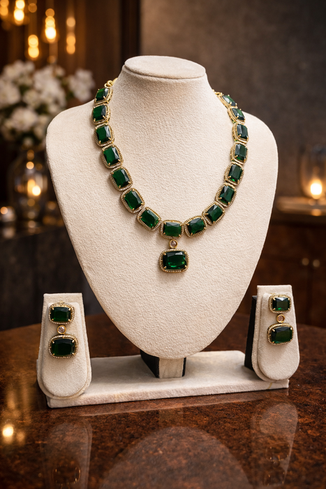 Midnight Blue & Green Statement Necklace set