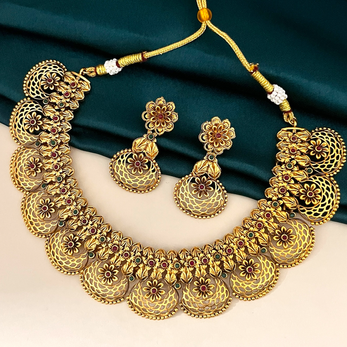 Floral Mesh Necklace Set- Antique Finish