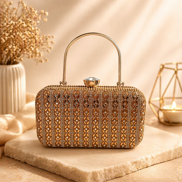 Aroopa Golden Lattice Crystal Clutch