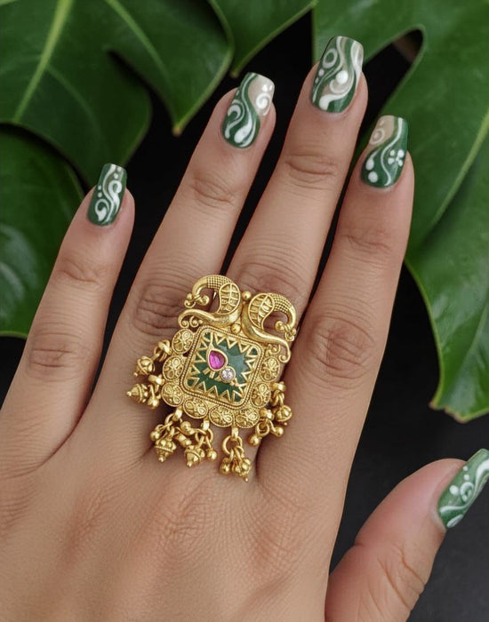 Rajwadi Adjustable Finger Ring | Antique Gold Finish