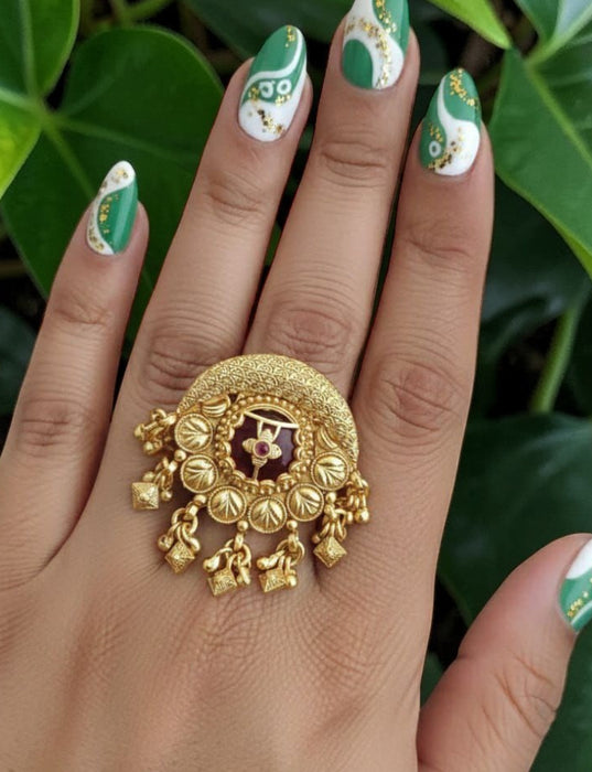 Rajwadi Adjustable Finger Ring | Antique Gold Finish