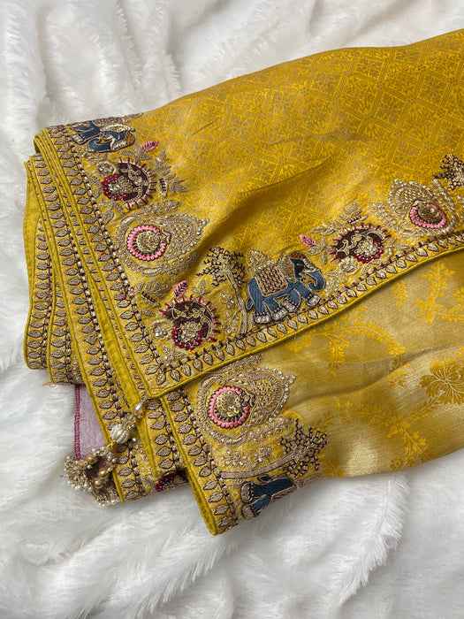 Aroopa Sunshine Yellow Kanni Silk Saree with Thread & Sequins Border Work