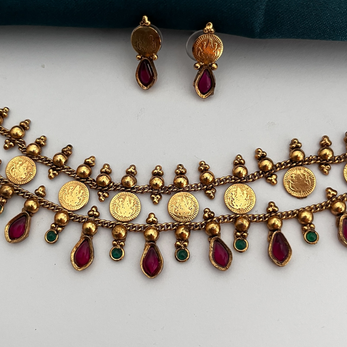 Lakshmi Coin Necklace Set- Multicolour