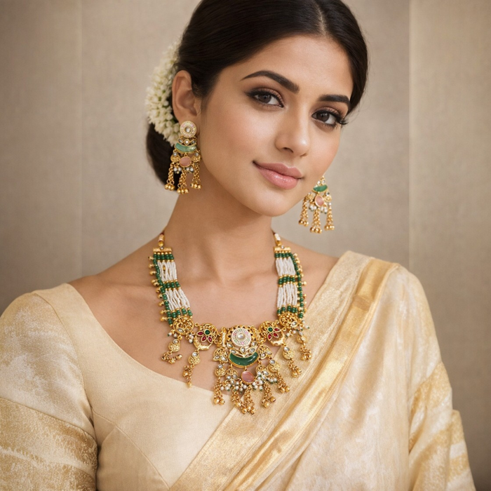 Aroopa Rajwadi Pearl & Meenakari Statement Necklace Set