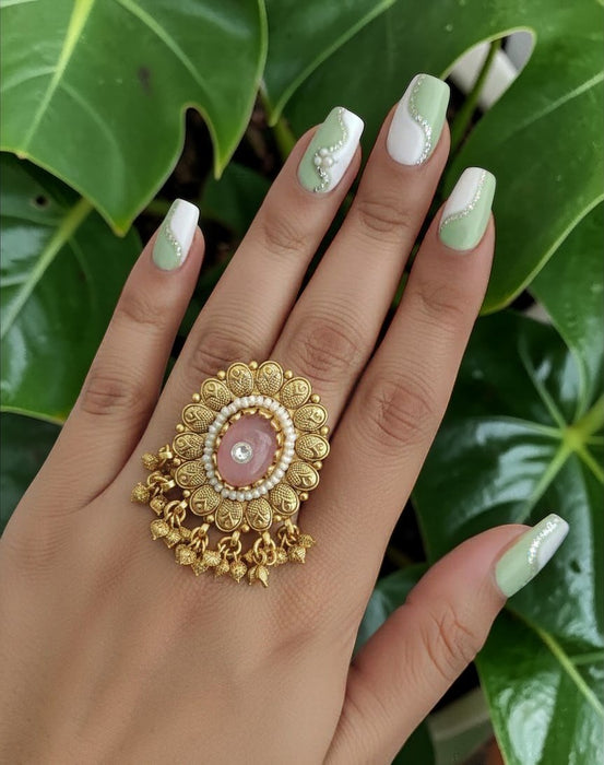 Rajwadi Adjustable Finger Ring | Antique Gold Finish