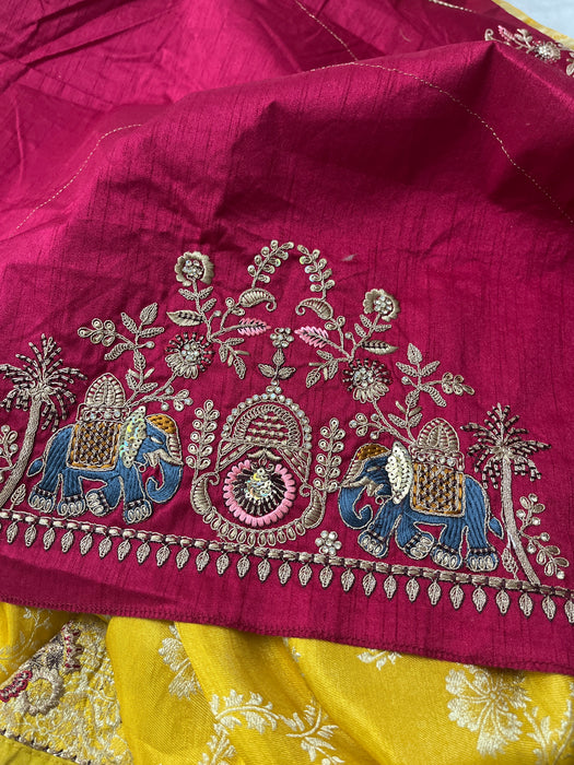 Aroopa Sunshine Yellow Kanni Silk Saree with Thread & Sequins Border Work