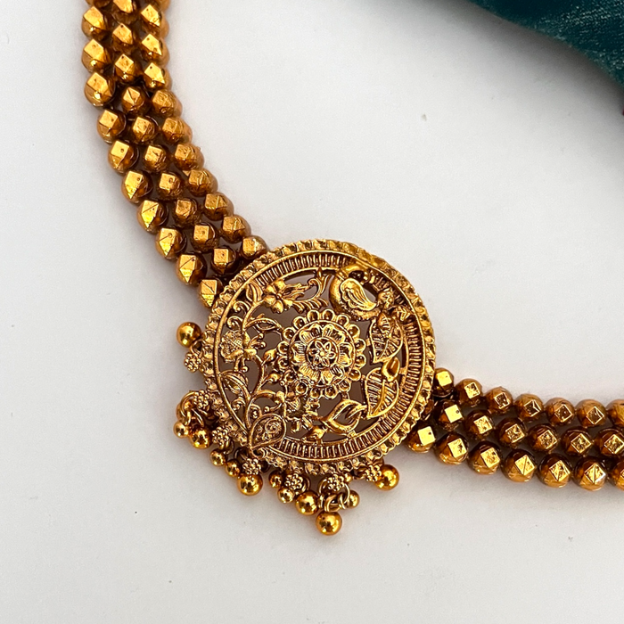 Golden Cluster Beads with Peacock Design Pendant
