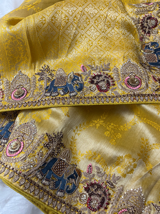 Aroopa Sunshine Yellow Kanni Silk Saree with Thread & Sequins Border Work