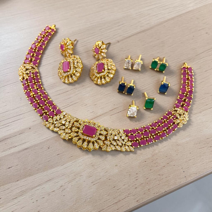 Aroopa Ruby Statement Necklace Set with Changeable Stone Studs