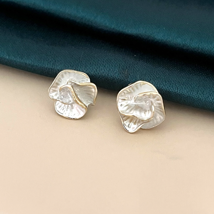 Floral Stud Earrings-Silver
