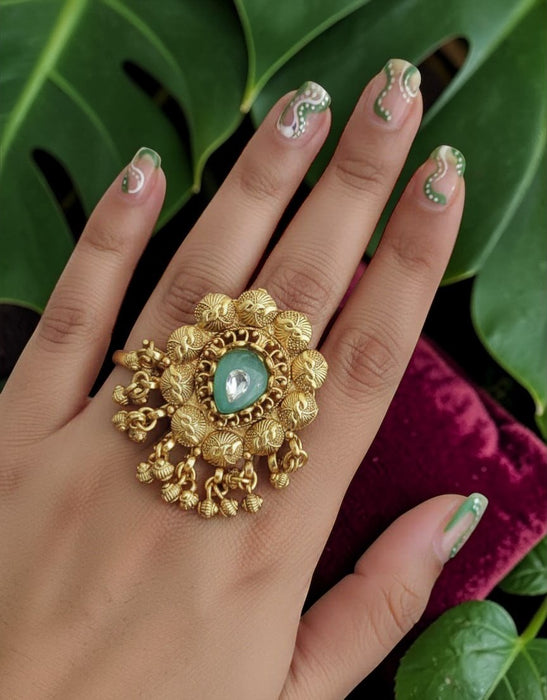 Rajwadi Adjustable Finger Ring | Antique Gold Finish
