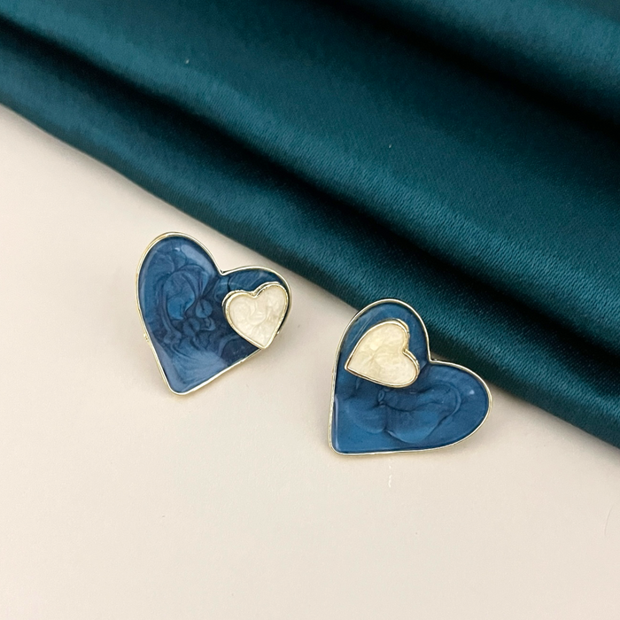 Dual Tone Heart Stud Earrings