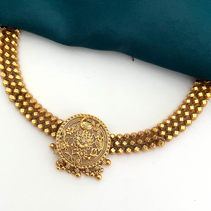 Golden Cluster Beads with Peacock Design Pendant