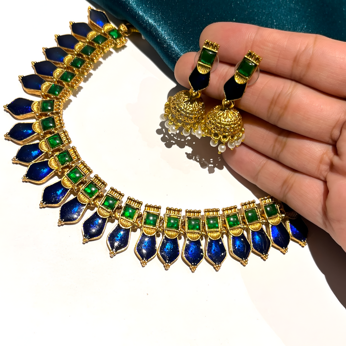 Blue Palakka Set with Jhumka