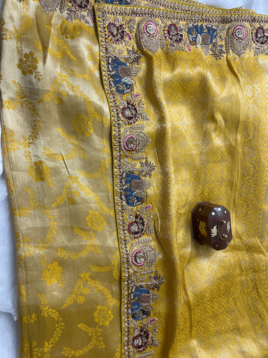 Aroopa Sunshine Yellow Kanni Silk Saree with Thread & Sequins Border Work