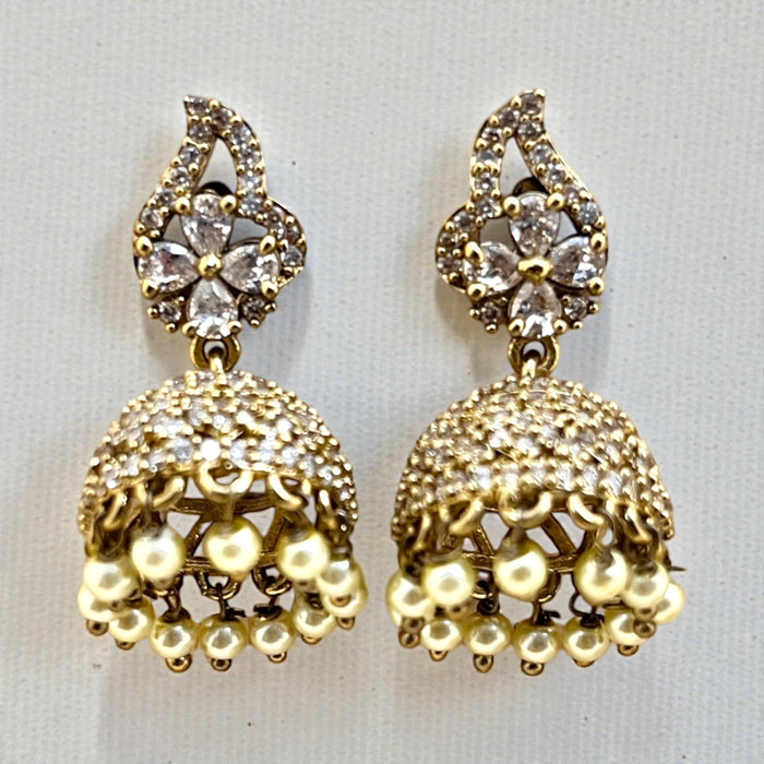 Aroopa Ethnic Gold Tone Pearl Jhumkas for Festive Wear